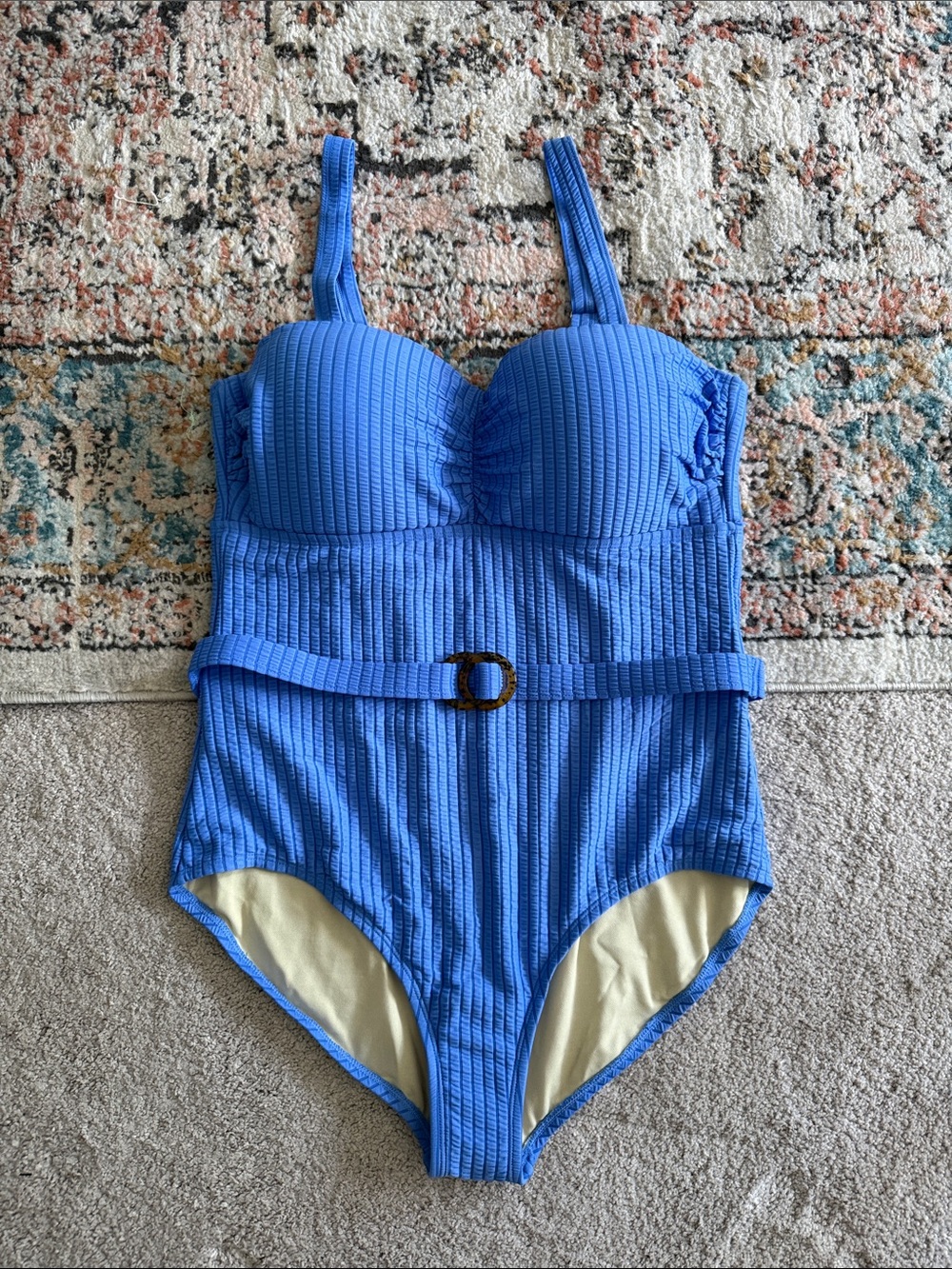 NWOT- Susan Graver Soleil Ruched Front Swimsuit with Belt